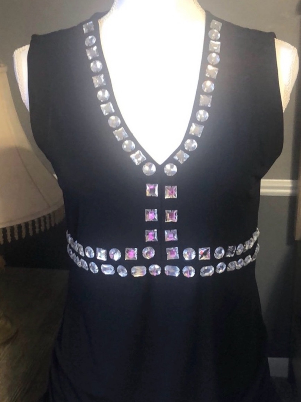 Worthington Black V-Neck Tank with Crystal Accents